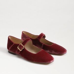 Sam Edelman Red Velvet Loafers with Gold Buckle